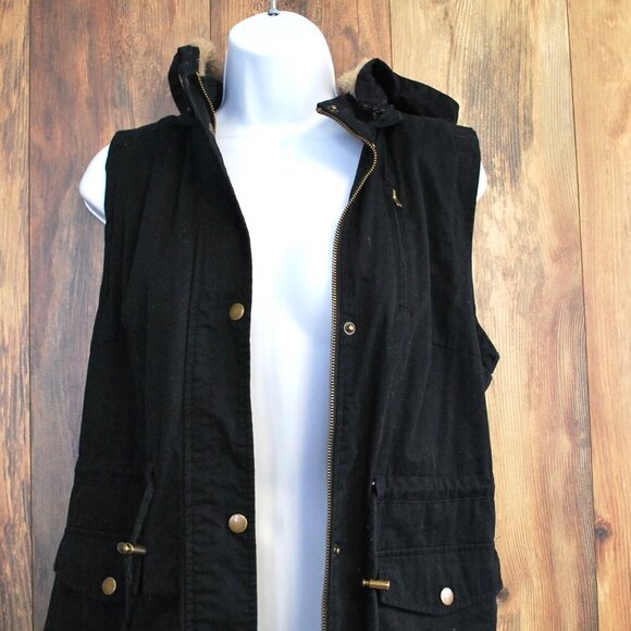 Love Tree Black Full Zip/Snap Hooded Utility Vest M - Picture 2 of 7